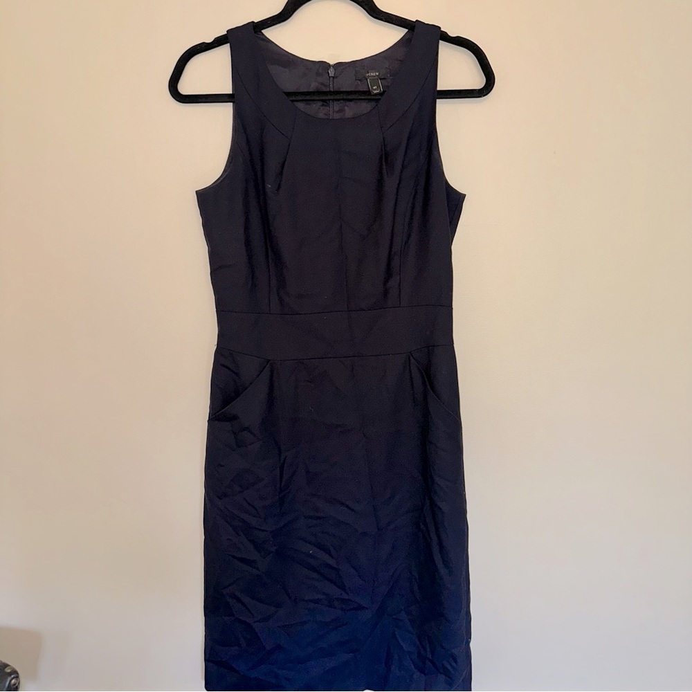 J.Crew Navy Blue 100% Wool Lined Sheath Suiting Work Dress 4T Tall